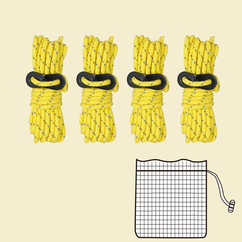 Reflective Tent Guy Ropes 4mm - set of 4 with adjusters