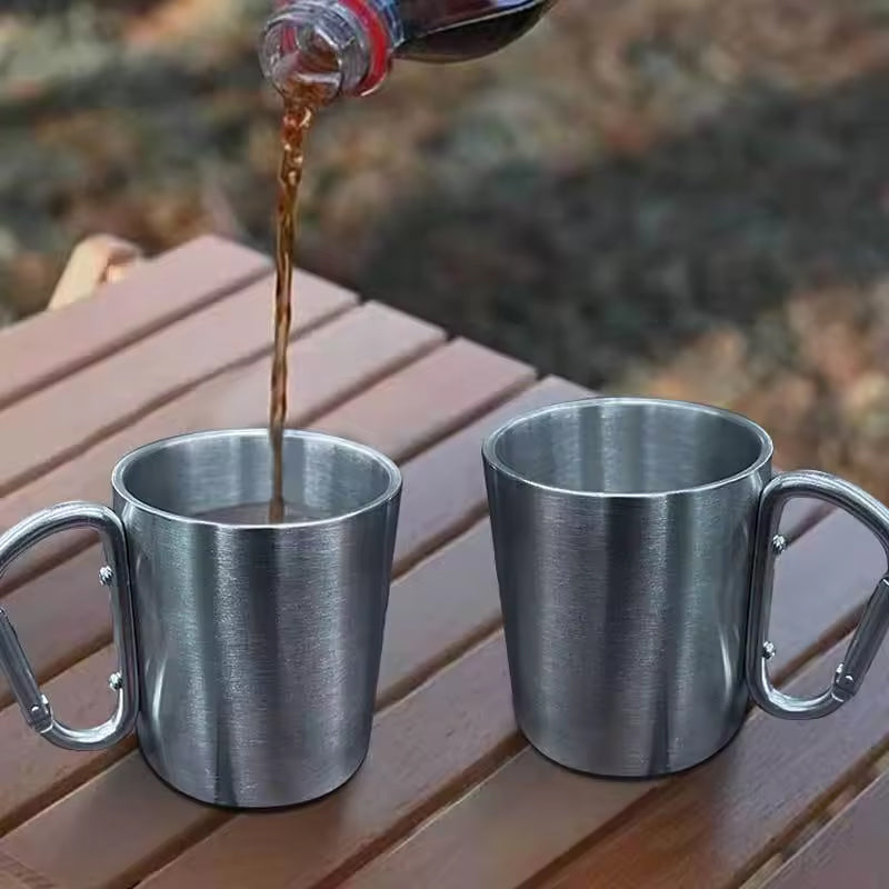 Outdoor mountaineering button, water cup, trip, camping, portable button, 201 stainless steel material