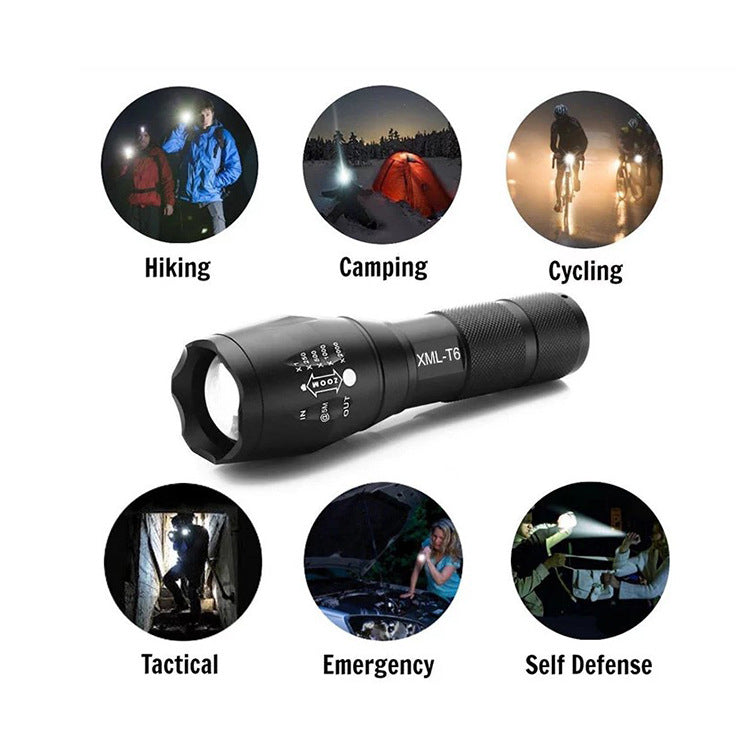 High-Power Rechargeable LED Flashlight with Telescopic Zoom