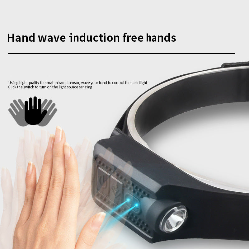 Induction COB Headlamp USB Charging Dual Light Source Night Running Headlamp Outdoor Mountaineering Field Camping Induction Headlamp