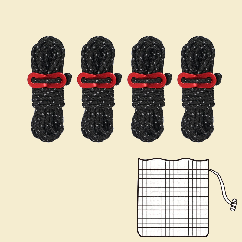 Reflective Tent Guy Ropes 4mm - black set