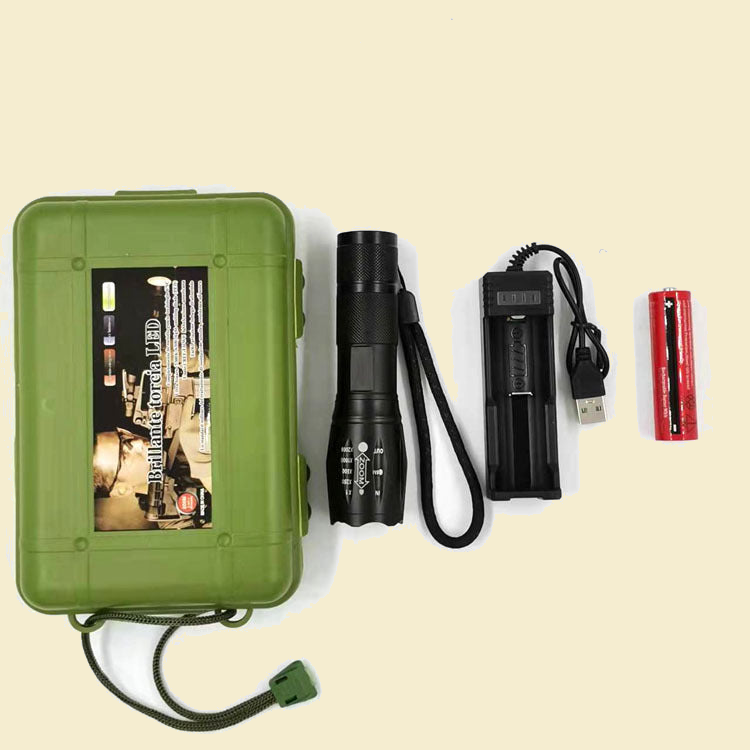 Rechargeable LED Flashlight with Zoom - kit with case