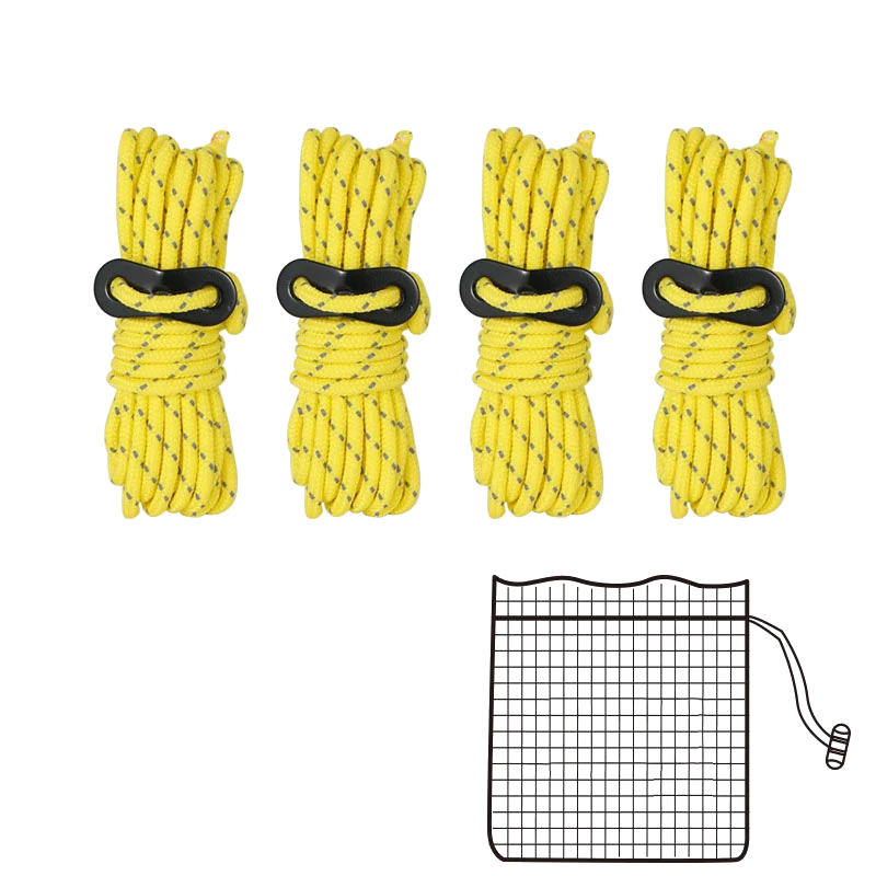Reflective tent guy ropes, background removed